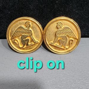 Vintage pittsbroc pair clip earrings Egyptian Sphinx good tone statement jewelry